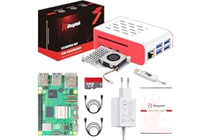 iRasptek Raspberry Pi 5 16GB Starter Kit - 64GB Edition von OS-Bookworm vorinstalliert (Rote und weiße Gehäuse)