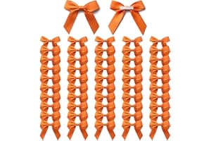 MORSUNBELA Lazos para decoración de bodas, lazos pequeños para regalos, lazos autoadhesivos, regalo de San Valentín, Navidad, cumpleaños y comunión, 50 piezas, naranja