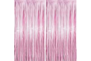 FAIRYMAIDEN Laser Rosa 2 Tende Metalliche Rosa, Orpelli e Festoni Lamina Frangia Tinsel Rosa per Sfondo Fotografico Decorazioni Festa Compleanno Principessa Birthday Party Ragazza Baby Shower Festa Nozze 1x2m