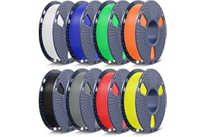 SUNLU 3D Printer Filament Bundle Multicolor PETG Filament 1.75mm, Individually Vacuum-Sealed, 2kg in Total, 0.25kg per Spool, 8 Pack, 8 Colors,(Black+White+Grey+Red+Klein Blue+Orange+Green+Yellow)