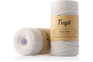 Fuyit Macrame Corda 3mm, 200m Naturale Corda Cotone per Fai da Te, Decorazioni, Confezioni Regalo, Giardinaggio - Beige