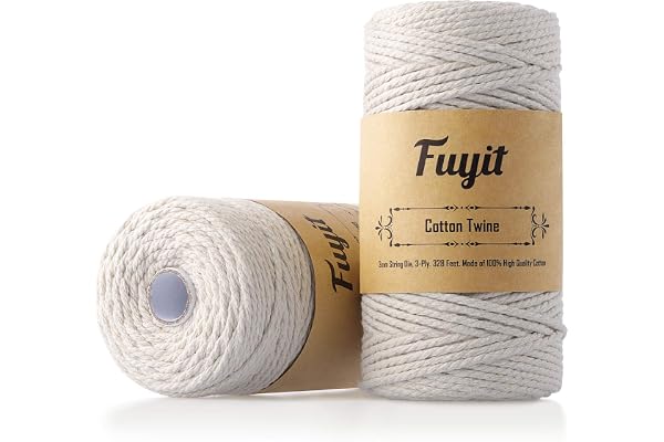 Fuyit Corde Macramé 3mm, 200m 100% Coton Naturelle Cordelette pour Décoration, Bricolage, Emballages de Cadeau, Jardinage - Beige