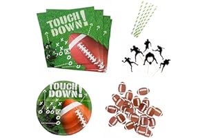 NO HUDDLE American Football Deko, 74-teiliges Partyset für 16 Personen - Superbowl - Konfetti - Teller - Strohhalm - Servietten - Topper