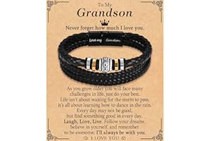 TEVOP Engraved Leather Bracelet Mens Bracelet Gifts for Son Grandson Husband, Perfect Birthday Christmas Valentines Graduation Gifts for Men Boys, Gift for Fathers Day Dad Grandad Daddy