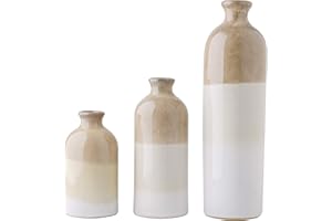 TERESA'S COLLECTIONS Vase Rustique en Céramique pour la Décoration Intérieure, Vases Décoratifs Bruns et Blancs Emaillés pour Table, Cheminée, Salon, 15/20/30 cm 3pcs,Cadeau Femme