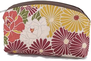 NOREN Trousse Maquillage Petite pour Femmes Fabriqué au Japon Filles Petite Trousse de Toilette Pochette Cosmétique Vanity Fleurie (Rétro Fleur Bleu)