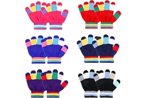 QKURT 6 Pairs Kids Gloves Children Winter Knit Glove Warm Colorful Striped Stretch Magic Glove for Boys Girls Ages 2-5 years