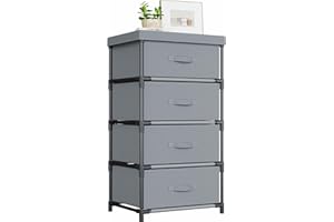 WANGIRL Cassettiera in Tessuto, Struttura in Metallo, Cassettiera Salvaspazio Camera da Letto 4 Cassetti per Soggiorno, Ingresso, Corridoio, Cameretta e Ufficio - Grigio