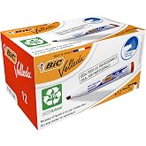 BIC Velleda 1751 Eco Kesik U&ccedil;lu Beyaz Tahta Kalemi, Kırmızı, 12'li Kutu, 3,7 mm ile 5,5 mm Kalın U&ccedil;,Kuru Silinebilir M&uuml;rekkep