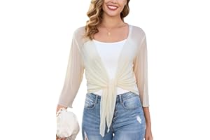 Sopesil Coprispalle Donna Elegante Estivo Bolero Donna Maniche 3/4 Cardigan Corto Casual Trasparente Leggero per Matrimonio Cerimonia Festiva