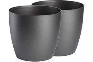 ‎TYMAR Tymar Blumentopf, 2er-Pack, Pflanzentopf aus Kunststoff, Moderne, matt, Runde Form (Graphit, ø 18 cm)