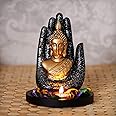 eCraftIndia Black Golden Resin Palm Buddha Statue Tea Light Candle Holder | Buddha Showpiece for Home Decor Living Room Office | Gautam Buddha Idol Gift for Diwali Buddha Purnima Housewarming Birthday