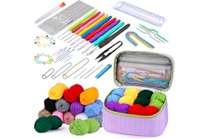 DEUDY 80 Pièces Kits de Crochet pour Adultes Débutants, Kit Crochet Debutant Complet, Kits de Crochet Portable avec Laine, Accessoires de Crochet, Crochets avec Manche en Caoutchouc pour Adultes