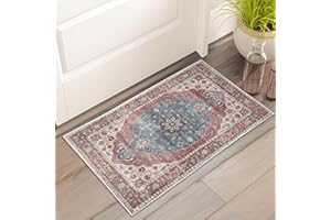 Taleta Emily Washable Doormat Indoor Non-slip for Entryway Soft Entrance Carpets Inside Vintage Short Pile Floor Mats for Hallway Bedroom (Red, 50 x 80 cm)