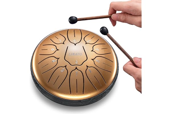 LEKATO Steel Tongue Drum à 6 Pouce 11 Notes Ré(D) Majeur, Steel Handpan Mini Tambour à Langue pour Débutant, Idéal Pour Méditation, Yoga, Education Musicale, Or Nacré