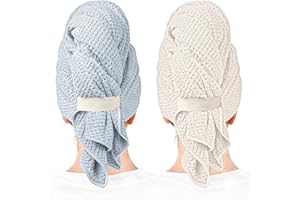 ROLSHOL 2 Packs Large Microfiber Hair Towels for Women, Super Absorbent & Quick Dry Hair Towel Wrap for Curly Hair Long & Short Hair- Anti-Frizz Hair Turbans for Wet Hair (Blue/White) - 27.5''*39.4''