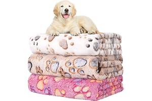 Amsixnt 3 Piezas Mascotasmanta con Estampado de Patas,Manta Suave para Mascotas,Mantas cálida para Perros y Gatos,pequeña Manta Polar para Mascotas,76 x 52 cm (M)