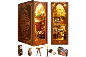 OurMiao Book Nook Kit Library of Books, DIY Booknooks Kit for Adults Teens with Sensor Lights, Bookshelf Diorama Insert Decor Miniature Scenes Decorative Bookends