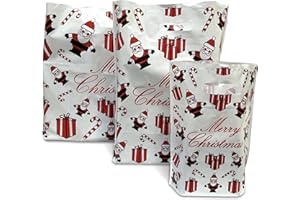 JeeJaan® 50 Pcs of Christmas Plastic Carrier Bags 22"x18"+3" - Strong Patch Handle Bags Ideal for Boutiques Clothes, Jewellery, Gifts, Retail and Shopping