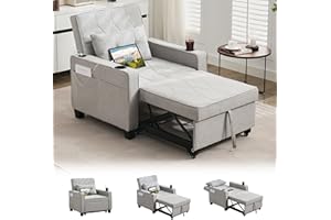 ‎GRAVFORCE GRAVFORCE Schlafsessel 4 in 1 Schlafsofa mit 2 Ladeports und 2 Becherhaltern Sessel mit Schlaffunktion Bettfunktion, Relaxsessel Fernsehsessel Klappbares Schlafsofa Sofa Bed, Hellgrau