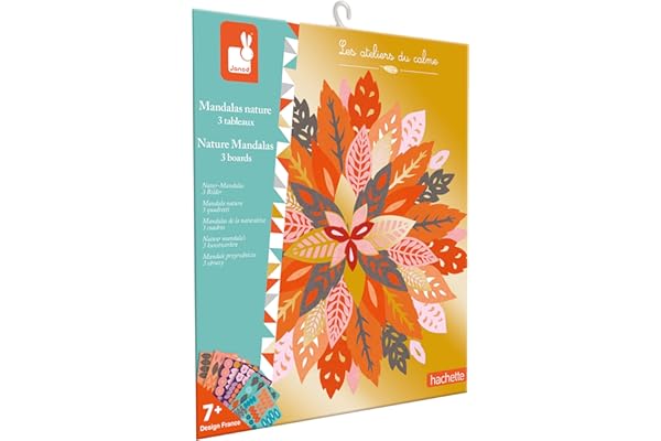 Janod - Les Ateliers du Calme - 3 Mandalas Nature - Tableaux à Composer Façon Mandala - Kit Loisir Créatif Enfant - Apprentissage Motricité Fine et Concentration – Dès 7 ans – J07755