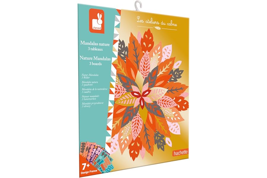 Janod - Les Ateliers du Calme - 3 Nature Mandalas - Mandala Style Paintings - Children's Creative Leisure Kit - Fine motor skills and concentration - From 7 years - J07755