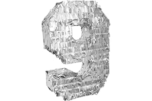 Goodtimes Pinata Zahl 9 in Silber 40cm hoch Partyspiel Zum Befüllen mit Süßigkeiten und zerschlagen Als Geschenkidee für Geburtstag Hochzeit JGA