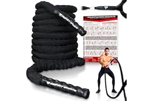 PROFECT SPORTS Pro Battle Ropes mit Ankergurt-Set und Übungsposter - Verbesserte strapazierfähige Schutzhülle - 100% Poly Dacron Heavy Battle Rope für Krafttraining, Cardio, Crossfit, Übungsseil