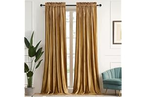 SANCHUNG Gold Velvet Curtains for Living Room Blackout Thermal Insulated 2 Panels Rod Pocket Darkening Drapes 90 Width x 90 Length Inch for Bedroom