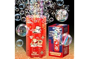 PIEKIDSFUN Christmas Fireworks Bubble Machine | with Lights, with 2 Music Christmas Bubble Toys, 13 Holes and 18000+ Bubbles Per Minute Portable Blower Toys, for Christmas Party New Years