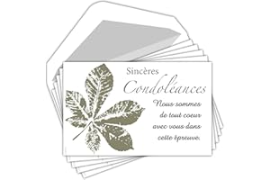 Afie C5265 Sincères Condoléances Lot 5 Cartes identiques + 5 Enveloppes Blanches Format 9x14cm - Texte Courage Epreuve Décès Obsèques Funérailles Deuil - Fabriquées en France