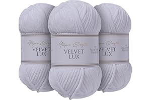 Utopia Crafts Velvet Lux Chenille Super Soft Chunky Yarn for Knitting and Crochet Yarn 3X 100g (White)