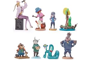 Disney Store Official Zootopia Figure Set, 8 Toys including Judy Hopps, Nick Wilde, Captain Hogbottom, Gazelle, Gary De'Snake, Pawbert Lynxley, Nibbles Maplestick, and Jesús, Suitable for Age 3+