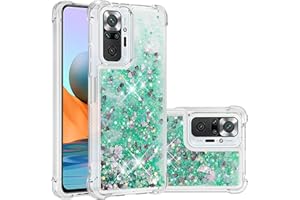 IMIRST Silicona Funda para Redmi Note 10 Pro, Esquina Airbag Protección contra Arenas Movedizas Líquido Sparkle TPU Carcasa Transparente para Xiaomi Redmi Note 10 Pro. YBW Love Green