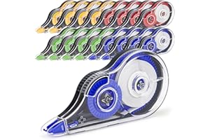 JEFURE 16 Stück Korrekturroller Set, 12m x 5mm Korrekturmaus, Korrekturband mit Schutzkappe und Kleberoller, Klebemaus für Büro, Schuler und Zuhause(4 Farben)