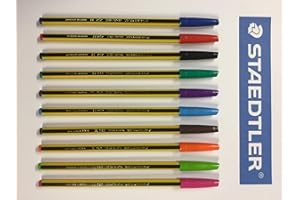 Staedtler Noris Stick 434M 1mm Penna a sfera Set 10pcs colori classici (blu, rosso, nero, verde) colori vivaci (blu, fuxia, viola, marrone, arancione, verde chiaro)