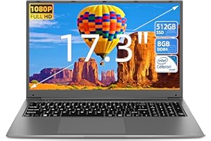 SGIN Computer portatile da 17 pollici, 8 GB RAM 512 GB SSD Notebook, Celeron Quad-Core, Up to 2.8 Ghz, 2.4/5.0G WiFi, Bluetooth 4.2, Supporta memoria espandibile 512 GB TF