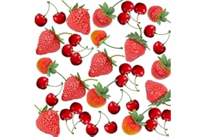 Timisea 32Pcs Realistic Plastic Strawberries & Cherries Mix, Eco-Friendly Fake Fruit Decor for Kitchen, Wedding, Photography Props