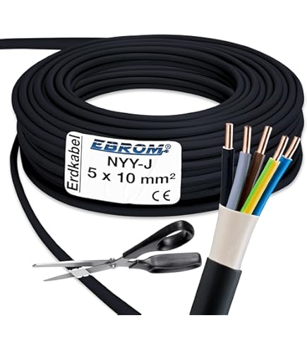 MAS Premium 5-100 m aardkabel, sterke stroomkabel NYY-J 1x4, 6, 10, 16 of 25 elektrische kabel OFC, ring voor installatie buitenshuis, grond (NYY-J 1x10 mm², 20 m