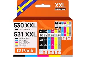 Supply Guy 530 531 XXL Bläckpatroner för PIXMA TS8750 TS8751 ersätter Canon PGI-530 CLI-531 (12 Patroner)