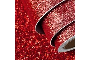 FunStick folia dekoracyjna samoprzylepna brokatowa tapeta czerwona vintage 40CM X 2M czerwona folia samoprzylepna rękodzieło meble dziecięce folia pokój brokat folia ploter samoprzylepny folia