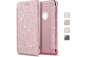 KOUYI for iPhone 11 Case, Glitter Bling Sparkly Ultra-Slim PU Leather Folio Flip Case Sloy & Bling Soft TPU Back Cover Case For iPhone 11 6.1 Inches (Pink)