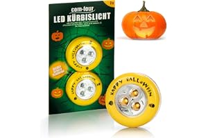 com-four® 2x LED Pumpalampa för Halloween, Pumpabelysning | Gult blinkande ljus för utskurna pumpor, Halloween dekoration för hem och trädgård