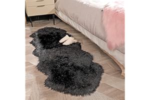 HEQUN Faux Fur Rug, Fluffy Rug, Shaggy Rugs,Faux Sheepskin Rugs Floor Carpet for Bedrooms Living Room Kids Rooms Decor (Black, 60 x 160 cm)