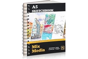 WSICSE A5 Sketch Book, Mixed Media Sketchbook 60 Sheets / 120 Pages, 160GSM, Spiral Artist Sketch Pad for Sketching, Drawing, Pastel, Acrylic, Craft