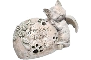 DIVAS SPIRITUAL Commemorative Pet Solar Light Ornament - Durable Polyresin, Weather-Resistant, Memory Tribute Cat Statue, 12cm, Eco-Friendly LED, Garden Decor in Antique Stone Colour (Cat)