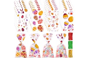 DIYDEC 120pcs Easter Cellophane Candy Bags,Bunny Egg Clear Treat Sweet Goody Bags with Twist Tie for Easter Party Supplies