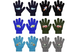 QKURT 6 Pairs Kids Gloves Age 5-12, Winter Magic Gloves Children Full Finger Gloves Stretchy Knitted Mitten for Boys Girls Outdoor Cycling Commuting