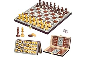 Naxup Magnetici Scacchiera in Legno,3 in 1 Scacchiera Pieghevole,Magnetici Scacchi, Backgammon, Dama per Bambini e Adulti Feste Attività di Famiglia(29 * 29cm)