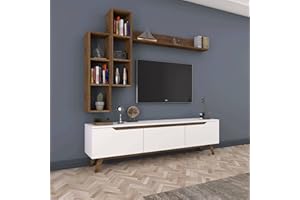 Dmora - Mobile Porta TV Erato, Credenza da Soggiorno, Armadio Basso per TV, Base Parete attrezzata, 180x35h49 cm, Bianco e Noce